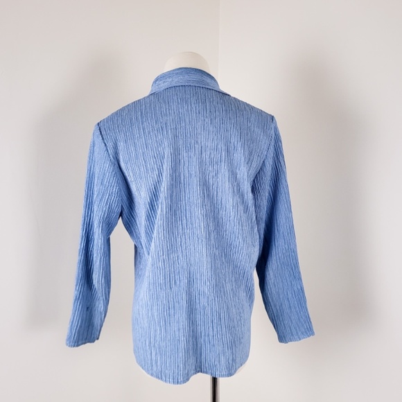 Pleated Cardigan Set t-shirt Long sleeve pleats please collar ribbed top - Picture 10 of 13